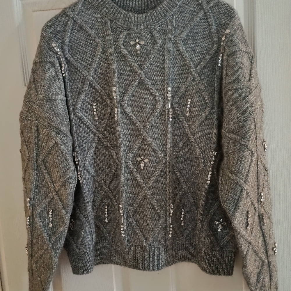 Forever 21 Gray Embellished Crewneck Sweater